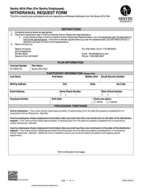 Sentry 401k Withdrawal Form Fill Online Printable Fillable Blank