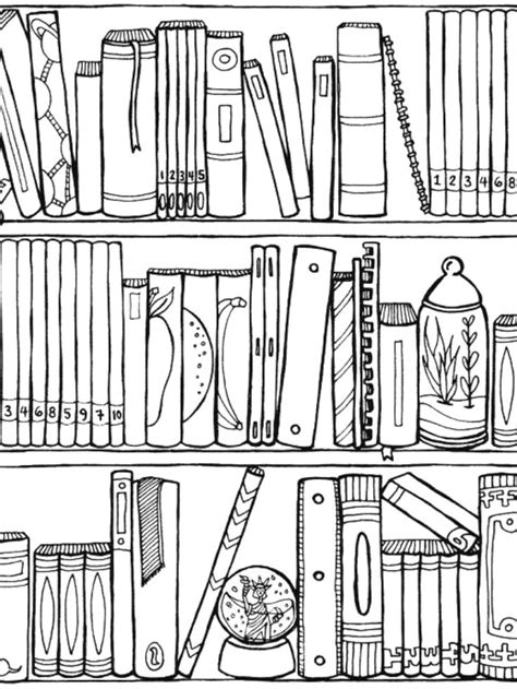 library shelves coloring book pages