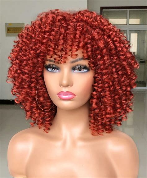 Lizzy Short Curly Afro Wigs With Bangs For Black Women African