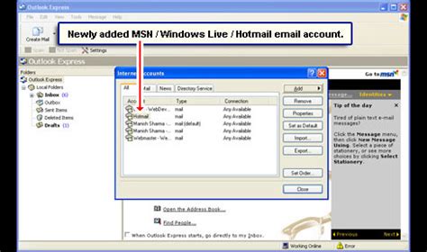 set  msn windows  email  outlook express