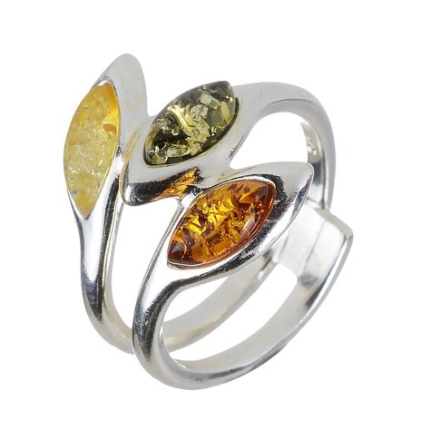 sterling silver  baltic multi colored amber ring vikki