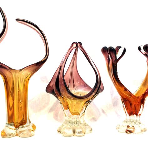 Trio Of Hand Blown Swung Art Glass Vases Ebth