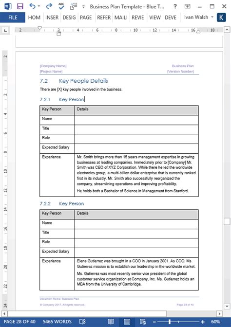 business plan template  word document professional business template