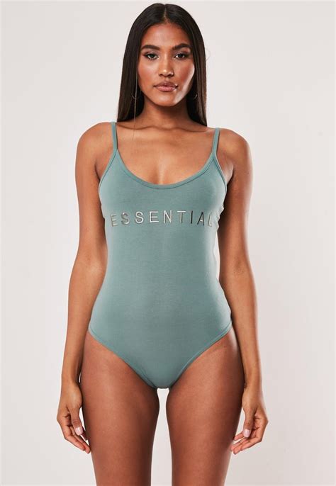 teal strappy cami essential embroidered slogan bodysuit