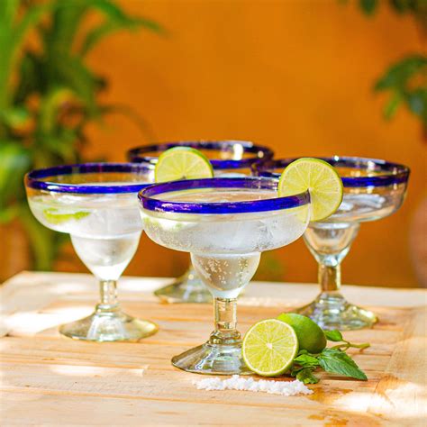 Unicef Market Blue Rimmed Margarita Glasses Set Of 4 Happy Circle