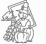 Coloring Thanksgiving Pilgrim Pages Printable Kids Para Colorear Color sketch template
