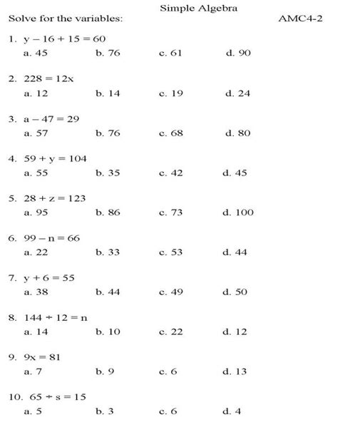 high school algebra worksheets printable  worksheets master
