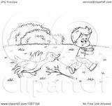 Chasing Goose Outline Coloring Boy Illustration Royalty Clip Bannykh Alex Clipart sketch template