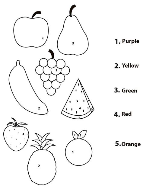 easy fruits color  number coloring page fruit coloring pages