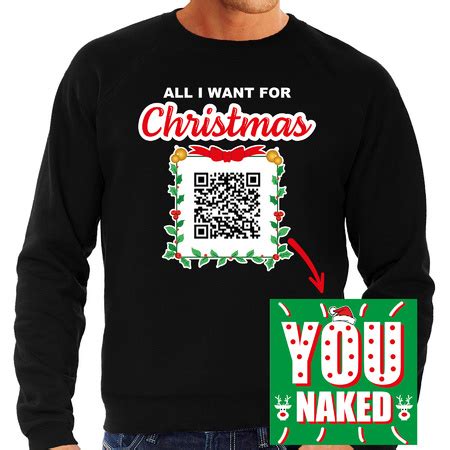 kerst qr code kersttrui  naked jij naakt heren zwart foute kerstsweater voor kerst