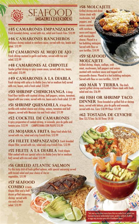 menu  cancun mexican restaurant adrian