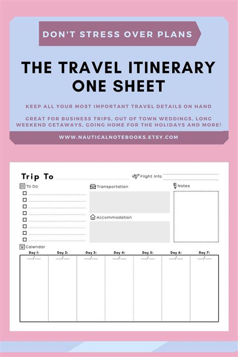travel itinerary template printable vacation trip planner wedding