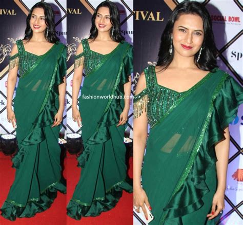 Divyanka Tripathi In A Green Ruffle Saree Fashionworldhub