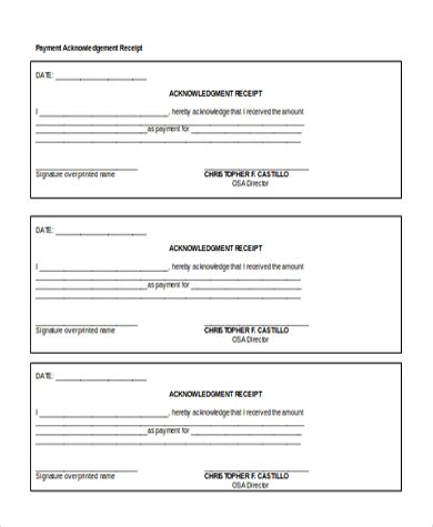 acknowledgement  receipt form template
