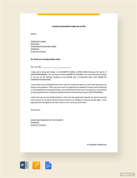 scholarship   letter template microsoft word  word template