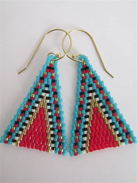 seed bead native american style triangle boho earrings red