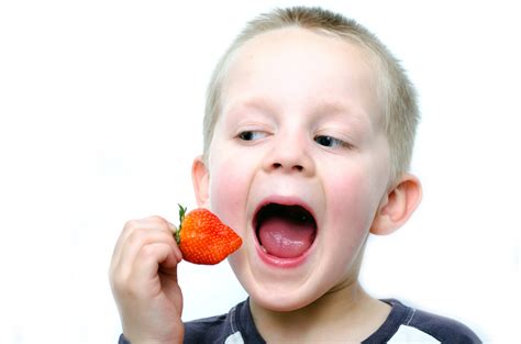happy  boy eats strawberries  stock photo public domain