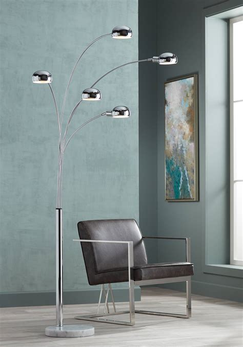 mid century modern arc floor lamp chrome marble base  living room light  ebay