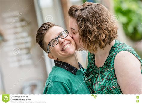 Lesbian Couple Kissing Outdoors Stock Image Image Of Pretty Love