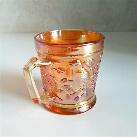 Vintage Carnival Glass Mug Imperial Glass Robin Pattern Mug Etsy