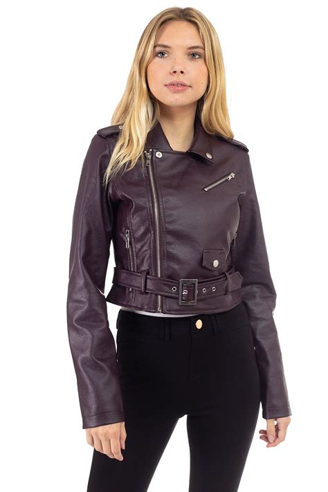 womens juniors fashionable cropped faux leather moto biker jacket ebay