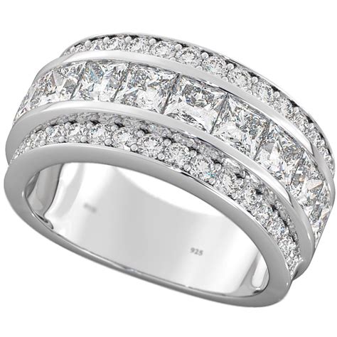 Round And Princess Cut Cz Eternity Ring In 925 Sterling Silver