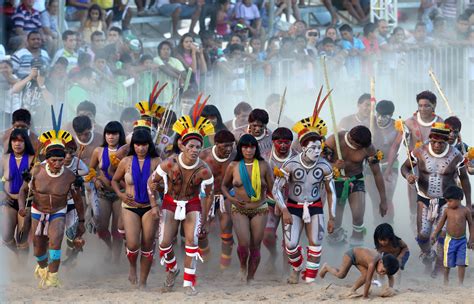 Members Of Brazilian Indigenous Group Kuikuro Dance During The Xii
