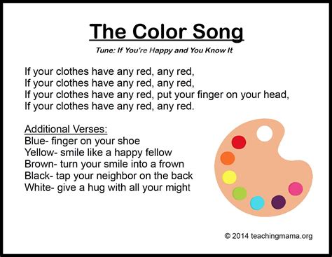 color songs  kids preschool inspirations