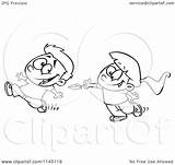 Boy Tickle Girl Cartoon Chasing Clipart Feather Him Toonaday Outlined Coloring Vector Leishman Ron Illustration Transparent Clipartof sketch template