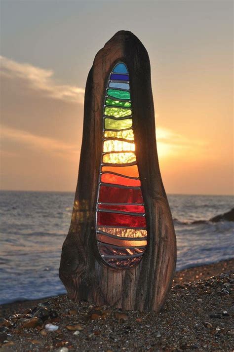 stained glass set  wood  beach stained glass art pinterest