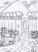 Pemandangan Terjun Mewarnai Sketsa Lukisan Anak Alam Putih Hitam Gunung Contoh Mewarna Ditiru Buku Menarik Belajar Menar Menari Menggambar Indah sketch template