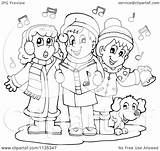 Christmas Children Singing Carols Cartoon Clipart Outlined Royalty Visekart Vector Illustration Clip Collc0161 Protected Copyright Clipartof sketch template