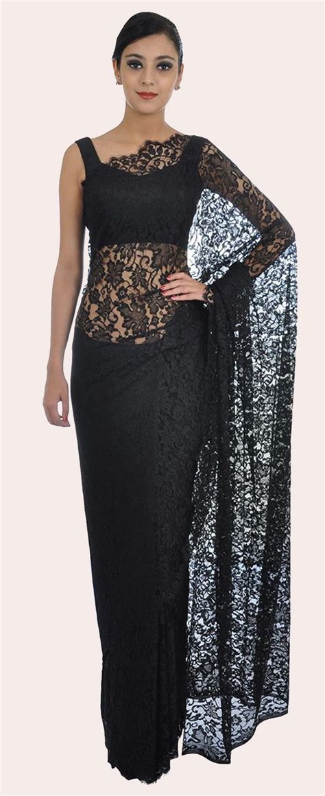 black french chantilly lace saree  crepe tissue blouse evening