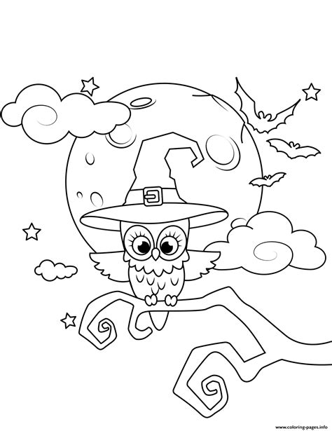 owl   witch hat halloween coloring page printable