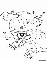 Halloween Coloring Witch Owl Pages Hat Printable Print sketch template