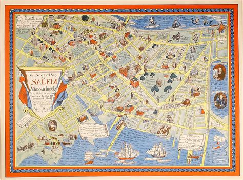 vivid pictorial map  salem mass rare antique maps