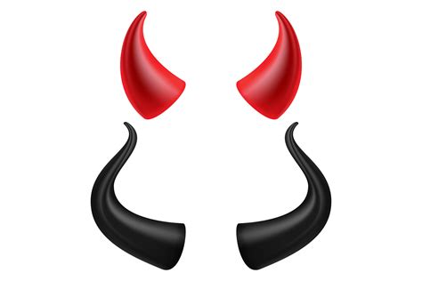 devils horns vector realistic red  black devil horns set isolated
