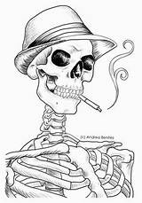 Skeleton Drawing Drawings Line Coloring Detailed Pages Skull Tattoo Horror Mobster Halloween Adult Andrea Benitez Outline Printable Book Dragon Smoking sketch template