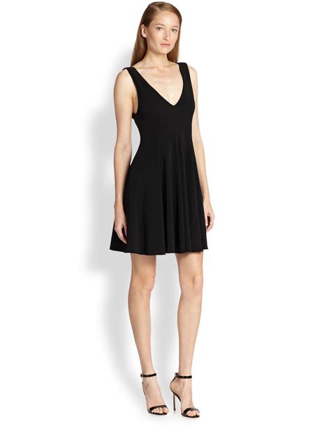 lyst alice olivia bailey plunging v neck flounce dress in black