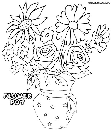 coloring pages flowers  flower pots coloring home
