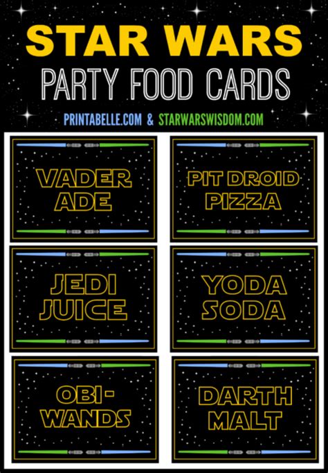 star wars party food cards printable   sign  coloring page