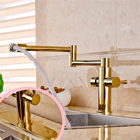 luxury golden brass bathroom kitchen faucet long spout swivel spout mixer tap  kitchen faucets