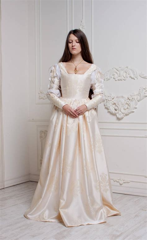 renaissance wedding dress ivory  century italian gown etsy renaissance wedding dresses
