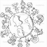 Coloring Around Children Pages Holding Thinking Cartoon Hands Kids Christmas Globe Preschool Cute Multicultural Earth Printable Discrimination Stock Racism International sketch template
