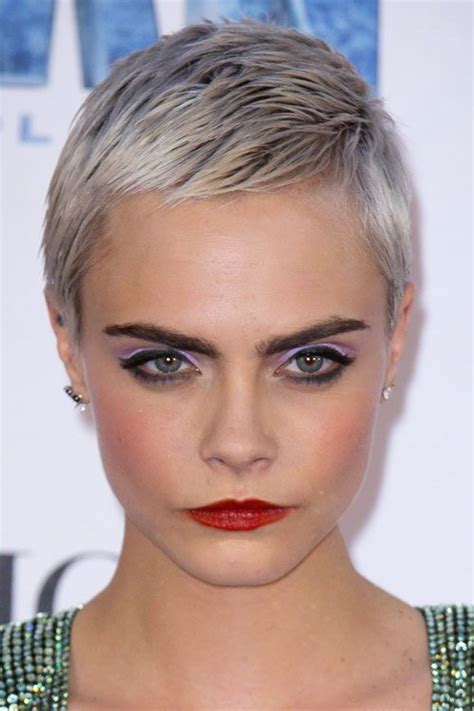 Cara Delevingne Straight Silver Pixie Cut Hairstyle