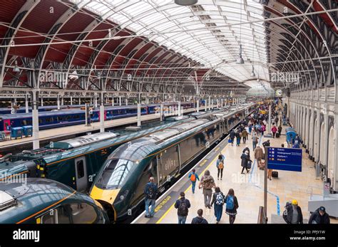 passengers  platform  paddington railway station london uk stock photo alamy