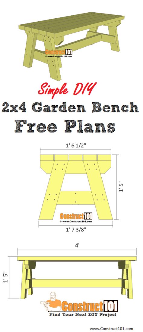 simple 2×4 garden bench plans pdf download in 2020