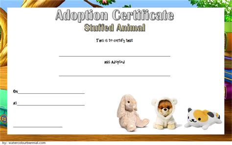 stuffed animal pet adoption certificate template   pet adoption