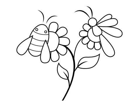 printable bee butterfly  flower coloring page