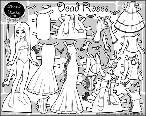 dead roses gothic fashion paper doll paper thin personas